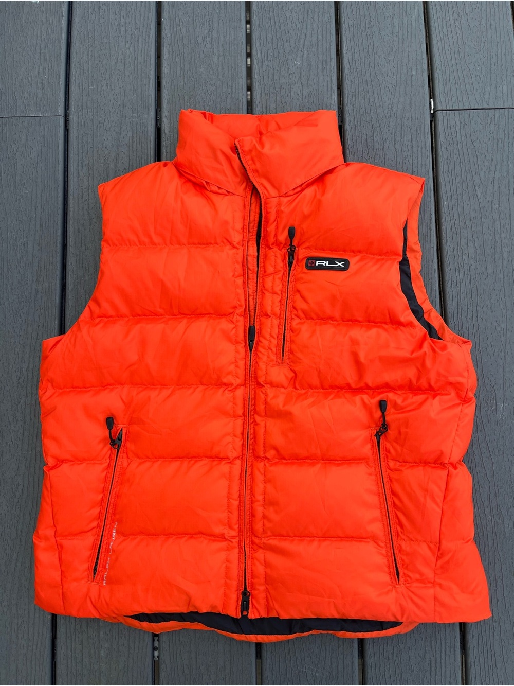 RLX Ralph Lauren Down Puffer Vest Mens XL Orange 75% Down Full Zip Outdoor